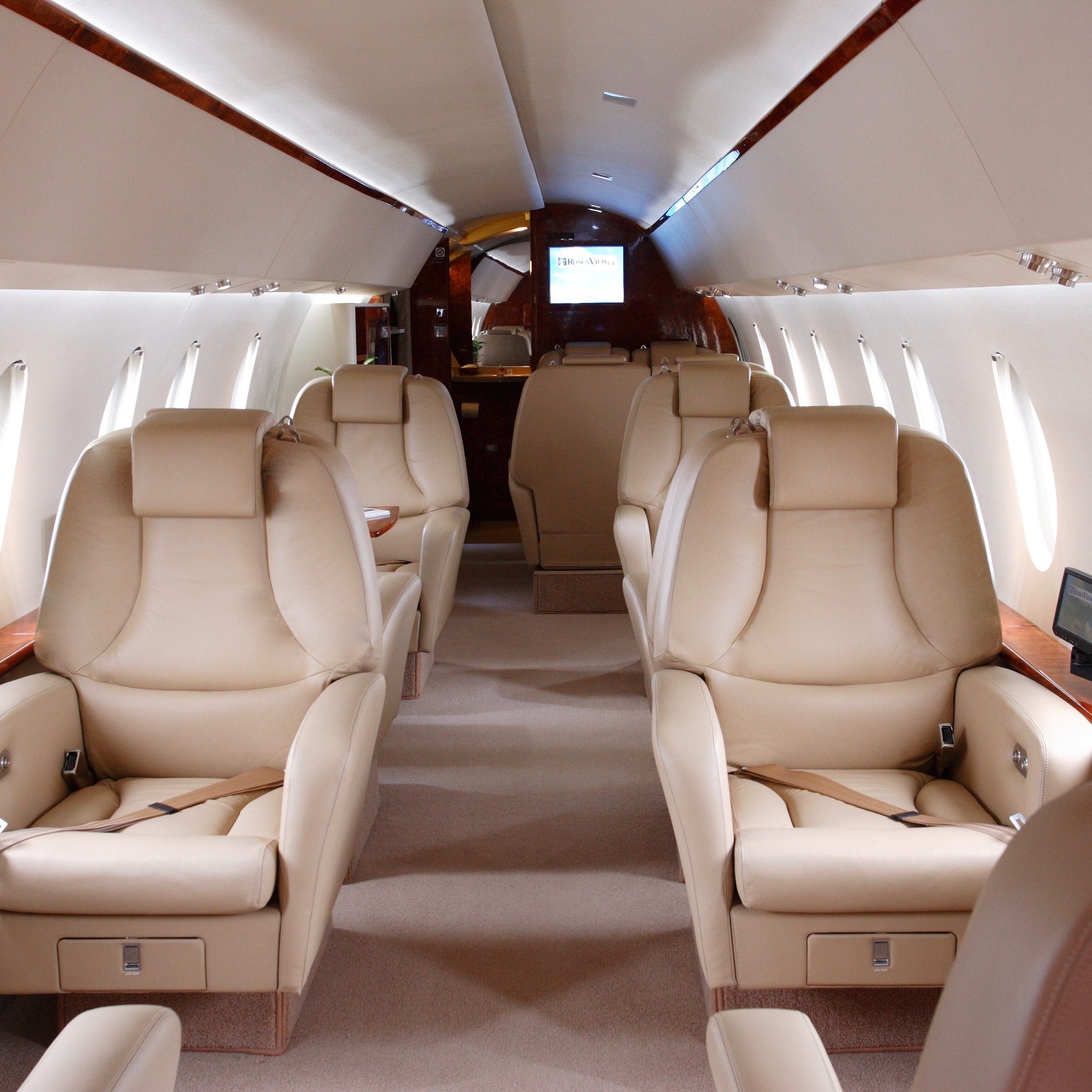 brown interior of business jet aircraft