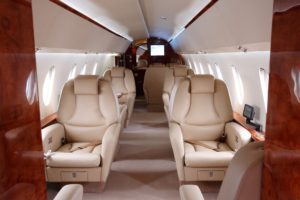 brown interior of business jet aircraft