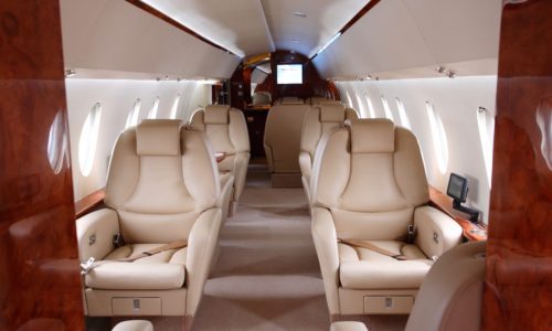 brown interior of business jet aircraft