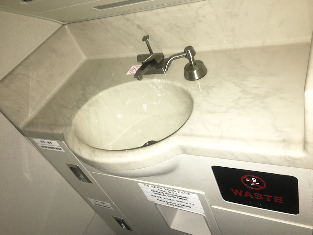interior of red erj145 sink with water transfer printed sink