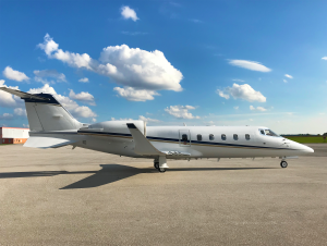 exterior of learjet 60 outside on hangar ramp