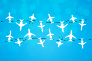 holiday graphic with white airplane lights