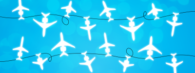 holiday graphic with white airplane lights